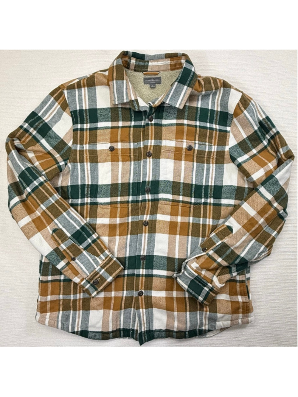 Men's LL Bean Signature Plaid Flannel Sherpa Shirt Jacket Shacket Large